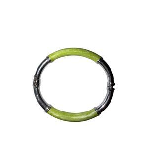 Vintage Milor 925 sterling silver green enamel hinge cuff bangle bracelet Italy